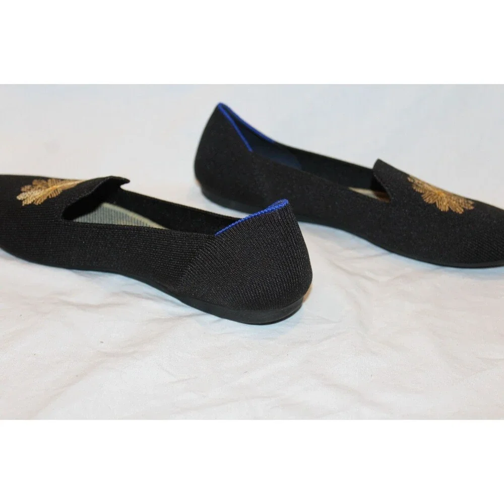 Rothy’s Limited Edition Holiday Golden Sunburst Loafer Flats Black Gold Size 7.5